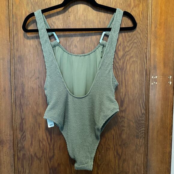 NWT Aerie Shimmery Crinkle Birthday Scoop Cheekiest One Piece‎ Swimsuit Green M - Picture 4 of 8
